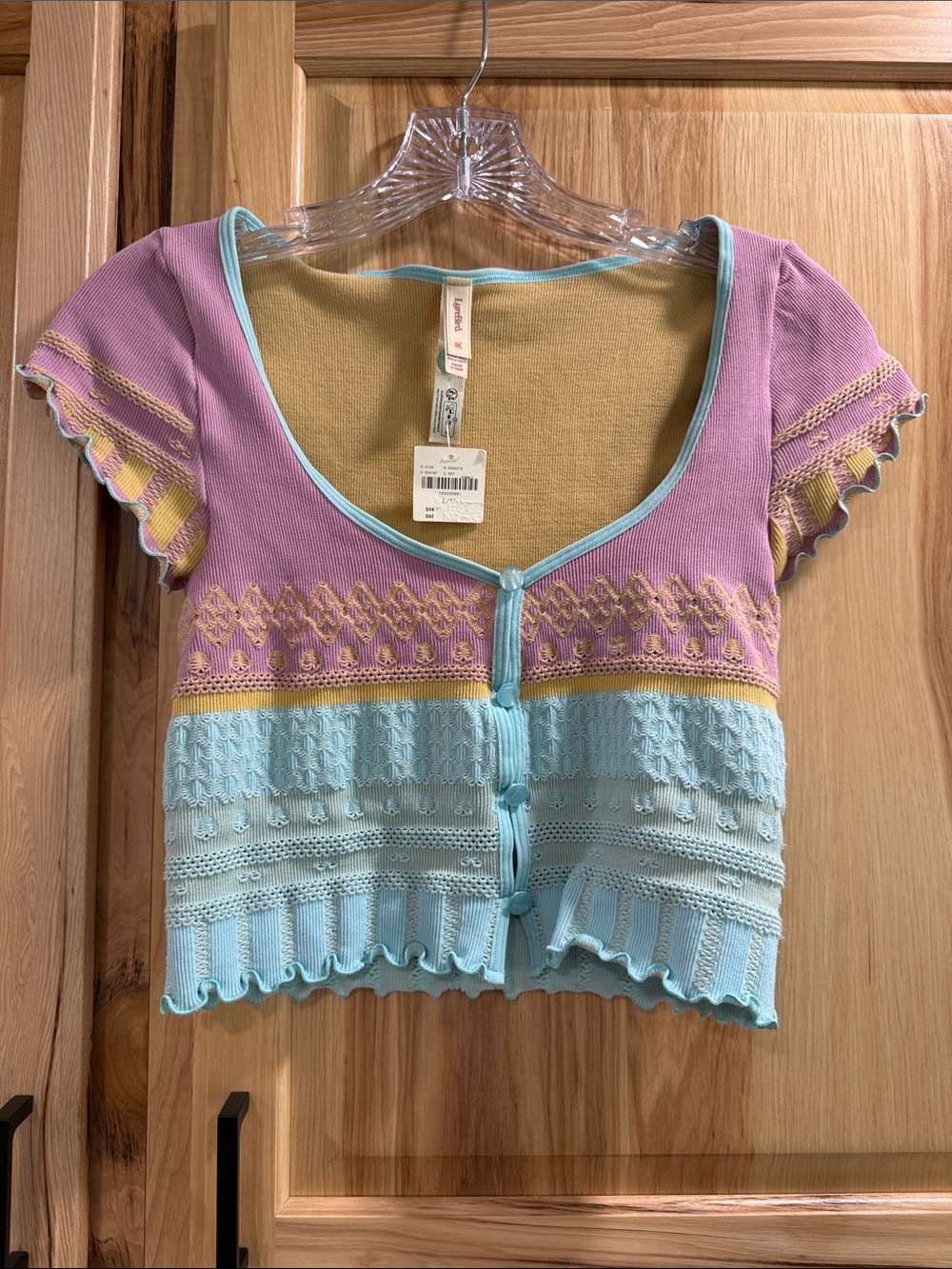 NWT Anthropologie Lyrebird Sz L/XL Cropped Seamless Textured Button Front Top - Picture 2 of 10
